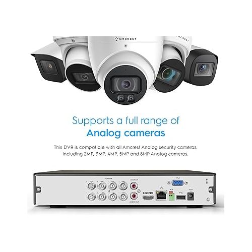  Amcrest 5MP UltraHD 8 Channel DVR Security Camera System Recorder, 5MP Security DVR for Analog Security Cameras, Remote Smartphone Access, HDD & Cameras NOT Included (REP-AMDV5M8) (Renewed)