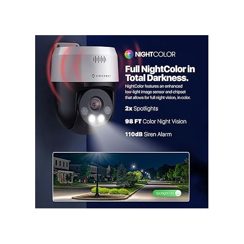  Amcrest 5MP UltraHD Mini AI Outdoor IP PoE Camera, Pan/Tilt Security IP Camera with Two-Way Audio, 98ft Full Color Night Vision, Active Deterrents, 5-Megapixel, Wide 104.8° FOV, IP5M-1190EW (White)