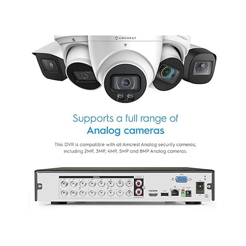  Amcrest 5MP UltraHD 16 Channel DVR Security Camera System Recorder, 5MP Security DVR for Analog Security Cameras, Remote Smartphone Access, HDD & Cameras NOT Included (AMDV5M16)
