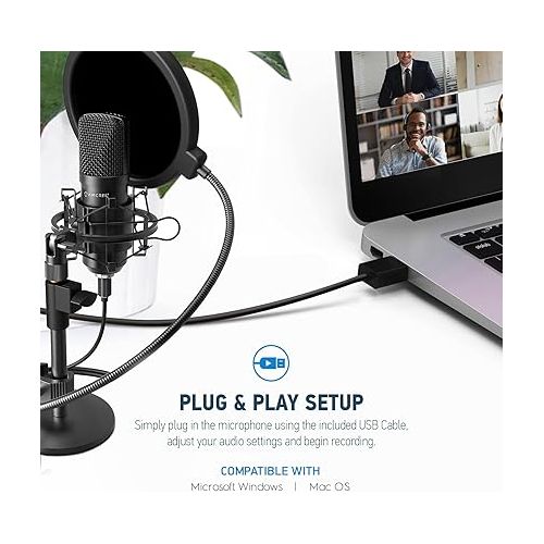  Amcrest Podcast Microphone for Streaming, Voice Recording, Gaming, Conferences, Meetings - Included Pop-Filter, Shock Mount, & Adjustable Heavy Metal Stand, USB AM430-PS