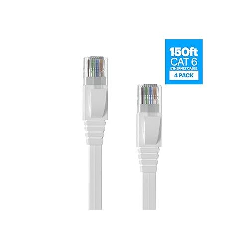  Amcrest CAT6E 4K-Rated Video POE Ethernet Cable 150ft Internet High Speed Network Cable for PoE Security IP Cameras, Smart TV, PS4, Xbox One, Router, Laptop, Computer, Home (4PACK-CAT6ECABLE150)