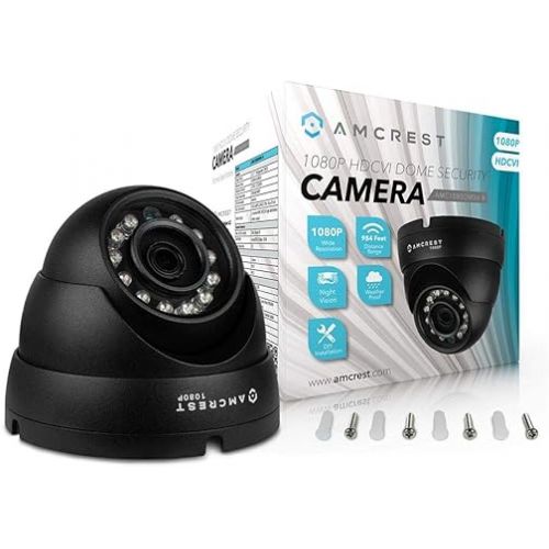  Amcrest Full HD 1080P 1920TVL Dome Outdoor Security Camera (Quadbrid 4-in1 HD-CVI/TVI/AHD/Analog), 2MP 1920x1080, 98ft Night Vision, Metal Housing, 3.6mm Lens 90° Viewing Angle, Black (AMC1080DM36-B)