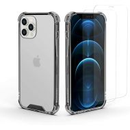 Amcrest Compatible Case for iPhone 12 Pro Max with 2 x Tempered Glass Screen Protectors, Crystal Clear iPhone 12 Pro Max Case, Clear 360° Hardened Backing, TPU Bumper, 3in1 Shockproof (Black)