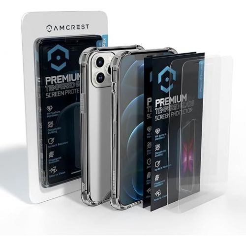  Amcrest Compatible Case for iPhone 12 Pro Max with 2 x Tempered Glass Screen Protectors, Crystal Clear iPhone 12 Pro Max Case, Clear 360° Hardened Backing, TPU Bumper, 3in1 Shockproof (Black)