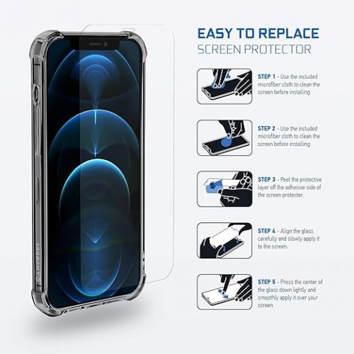  Amcrest Compatible Case for iPhone 12 Pro Max with 2 x Tempered Glass Screen Protectors, Crystal Clear iPhone 12 Pro Max Case, Clear 360° Hardened Backing, TPU Bumper, 3in1 Shockproof (Black)