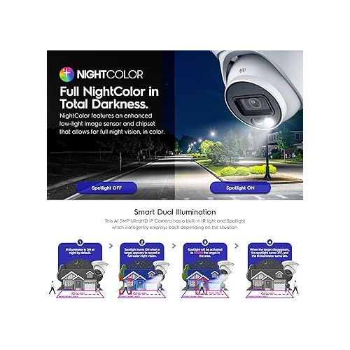  Amcrest 4PACK 5MP IP PoE AI Camera w/ 49ft Color Night Vision, Security Outdoor Turret Camera, Built-in Mic, 4X 100ft Cat6E Cable, Active Deterrent, 129° FOV, 5MP@20fps IP5M-T1277EW4-CAT6E100FT4 White