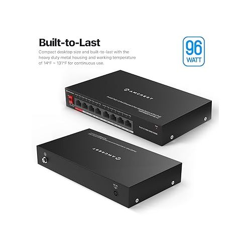  Amcrest 8-Port POE+ Power Over Ethernet POE Switch with Metal Housing, 8-Ports POE+ 802.3af/at 96w (AGPS8E8P-AT-96-V2)