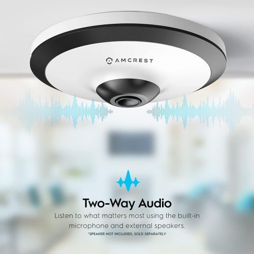 Amcrest Fisheye POE Camera, 360° Panoramic 5-Megapixel POE IP Camera, Fish Eye Security Indoor Camera, 33ft Nightvision, IVS Features and MicroSD Recording, IP5M-F1180EW-V2 (White)
