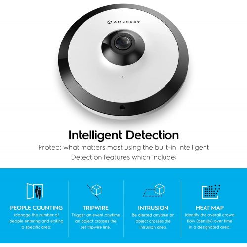  Amcrest Fisheye POE Camera, 360° Panoramic 5-Megapixel POE IP Camera, Fish Eye Security Indoor Camera, 33ft Nightvision, IVS Features and MicroSD Recording, IP5M-F1180EW-V2 (White)