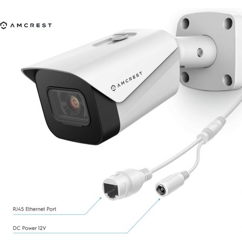  Amcrest UltraHD 4K (8MP) Outdoor Bullet POE IP Camera, 3840x2160, 98ft NightVision, 2.8mm Lens, IP67 Weatherproof, MicroSD Recording, White (IP8M-2496EW-V2)