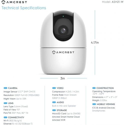  Amcrest 1080P Smart Home WiFi Camera, Baby Monitor, AI Human Detection, Motion-Tracking, Indoor Pet, Dog, Nanny Cam w/ 2-Way Audio, Phone App, Pan/Tilt Wireless IP Camera, Night Vi