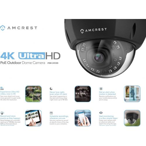  Amcrest 4K Outdoor POE IP Camera, UltraHD 8MP Security Camera, 3840x2160P Resolution, IK10 Vandal Resistant Dome, 112° Wide Angle FOV, 2.8mm Lens, IP67 Weatherproof Security, Cloud