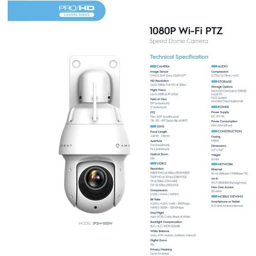  Amcrest 1080P WiFi Outdoor PTZ IP Camera Pan Tilt Zoom (25x Optical Zoom) Wireless Security Camera Speed Dome, 328ft Night Vision, IP66 Weatherproof, 2-Megapixel, IP2M-858W