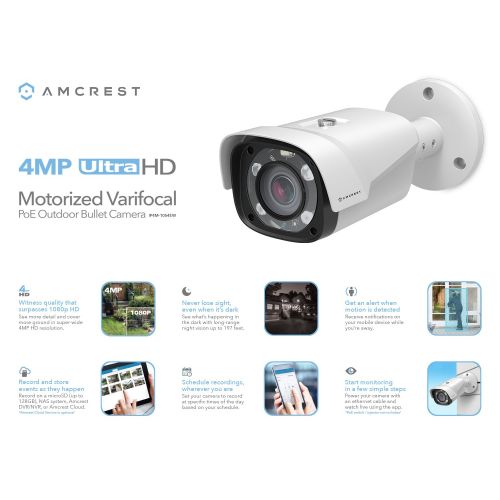  Amcrest UltraHD 4MP POE Bullet IP Security Camera, 2688x1520, 197ft NightVision, MicroSD Storage, Motorized Varifocal Lens 55°-104°, 5x Optical Zoom, White (IP4M-1054EW)
