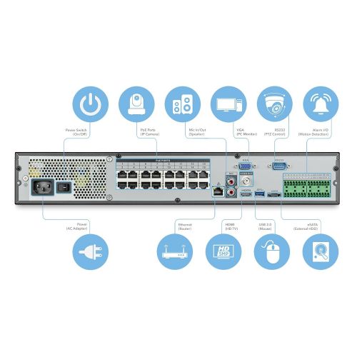  Amcrest NV4432E 32 Chanel (16-Channel PoE) Network Video Recorder - Supports 5-Megapixels @ 30fps Realtime, ONVIF Compliance, USB Backup, Supports up to 24TB HDD (Not Included) and
