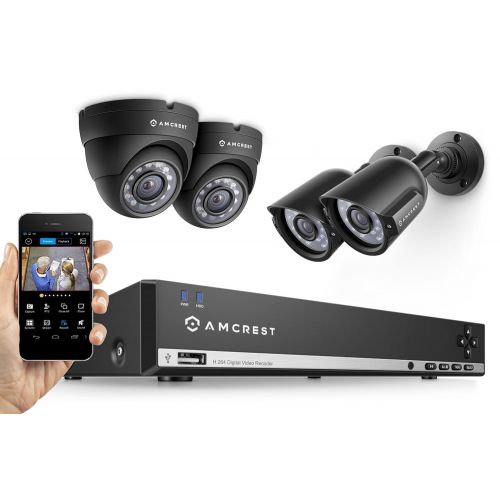  Amcrest 960H 4CH Security System - Four 800+ TVL IP66 Bullet and Dome Cameras (Black)