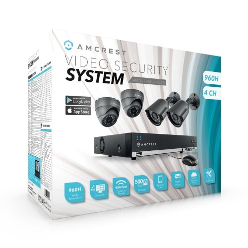  Amcrest 960H 4CH Security System - Four 800+ TVL IP66 Bullet and Dome Cameras (Black)