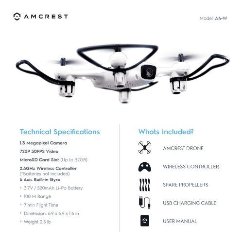  Amcrest Skylight Mini-Drone w/LED Light, Training Drone for Kids & Beginners, RC Helicopter Drone with Remote Control, Headless Mode, Altitude Hold, Stunt Flip (A3-B) Black