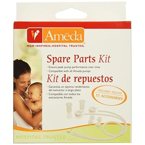  Ameda Spare Parts Kit for Breast Pump Includes: (4) Valves, (2) Silicone Tubing, (2) Silicone Diaphragms, (2) Adapter Caps, (1) Tubing Adapter, Compatible with Ameda Breast Pumps,