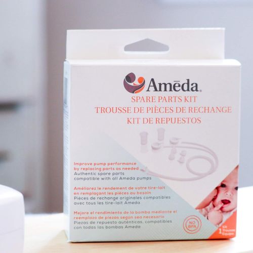  Ameda Spare Parts Kit for Breast Pump Includes: (4) Valves, (2) Silicone Tubing, (2) Silicone Diaphragms, (2) Adapter Caps, (1) Tubing Adapter, Compatible with Ameda Breast Pumps,