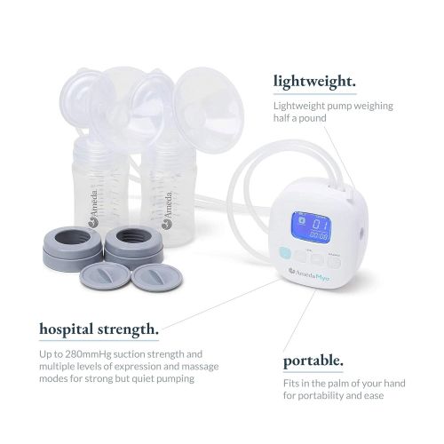  Ameda Mya Portable Hospital Strength Breast Pump with 24mm Flanges, Wide-neck Storage Bottles, and Rechargeable Battery