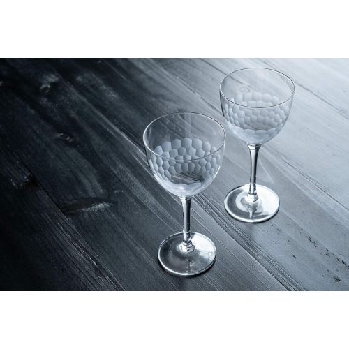  [아마존베스트]Amehla Nick and Nora Coupe Cocktail Glasses - Handblown Set of 2, Hand Etched Vintage Small Coupe Glass to Serve a Manhattan, Martini, Aperitif, Algonquin, or Port Wine, 5-ounce (Honeycom