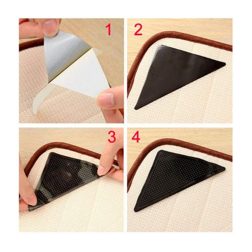  Ameisa Non-Slide Rug Grippers Anti Curling Carpet Gripper Pad for Hardwood, TileFloors, Rug, Wall, Black (8 Rug Pads and 8 Adhesive Stickers)