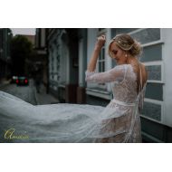 AmeliaWeddingDesigns Beige Delicate Lace Wedding Dress/ Bohemian Lace Wedding Dress with Sleeves/Open Back Lace Wedding Dress/ Vintage Style Lace Wedding Dress/