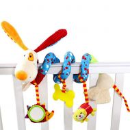 Ameolela Plush Puppy Cartoon Stroller Hanging Rattle Toy Spiral Wrap Around Crib Bed Mobile Developmental Toy with Safety Mirror