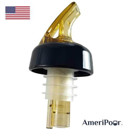  AmeriPour - Speed Pours for Liquor Bottles  Made 100% In USA - With Collar - Also a Great Home Kitchen Olive Oil Dispenser Spout for Wine, Spirits, Syrups, and Vinegar. (3, Amber)