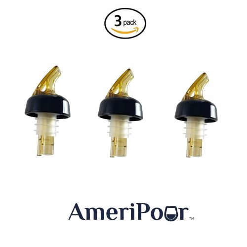  AmeriPour - Speed Pours for Liquor Bottles  Made 100% In USA - With Collar - Also a Great Home Kitchen Olive Oil Dispenser Spout for Wine, Spirits, Syrups, and Vinegar. (3, Amber)