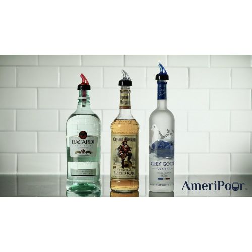  AmeriPour - Speed Pours for Liquor Bottles  Made 100% In USA - With Collar - Also a Great Home Kitchen Olive Oil Dispenser Spout for Wine, Spirits, Syrups, and Vinegar. (3, Amber)