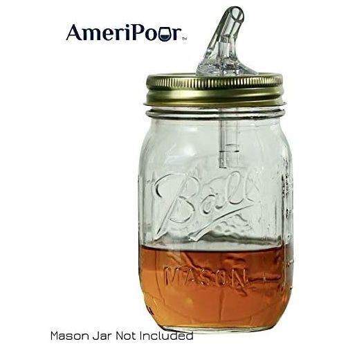  AmeriPour Mason Jar Pour Spouts - For Moonshine And Whiskey - Made 100% In The USA. Free Flow Mason Jar Spouts That Dont Leak - No Cracks, Just A Perfect Cocktail Pour Everytime. 2 Pack