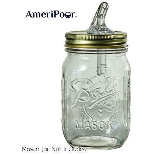  AmeriPour Mason Jar Pour Spouts - For Moonshine And Whiskey - Made 100% In The USA. Free Flow Mason Jar Spouts That Dont Leak - No Cracks, Just A Perfect Cocktail Pour Everytime. 2 Pack