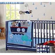 American MalAk 3 Pieces Crib Bedding Set for Boys Lion & Elephants & Giraffe & Monkey Cute Animal Designs (Blue)