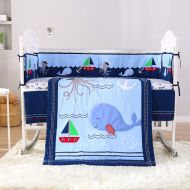 American Wowelife Blue Crib Bedding Sets Sea Octopus and Whale Baby Crib Sets 7 Piece(Blue-7 Piece)