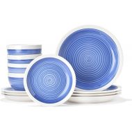 American Atelier Spiral Dinnerware Set - 12-Piece Stonware Party Collection w/ 4 Dinner Salad Plates, 4 Bowls - Unique Gift Idea for Any Special Occasion or Birthday, Sapphire