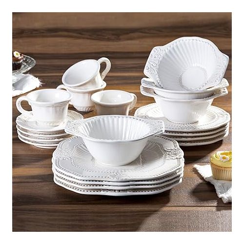  American Atelier 20-Piece Baroque Dinnerware Set, White