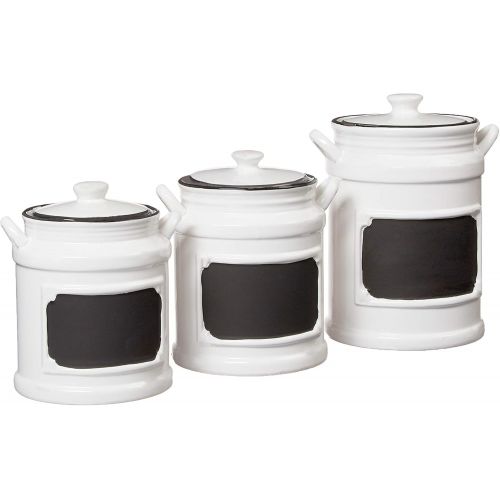  American Atelier 1562159-RB Vintage 3 Piece Ceramic Canister Set with Lids, 21x8x11, WhiteBlack