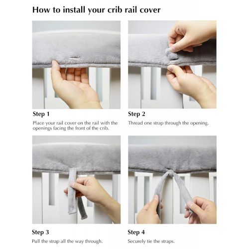  [아마존베스트]American Baby Company 1 Pack Heavenly Soft Chenille Reversible Crib Rail Cover for Long Rail, Grey/White, Wide for Rails Measuring up to 18 Around