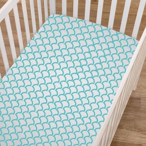  [아마존베스트]American Baby Company 100% Natural Cotton Percale Fitted Crib Sheet for Standard Crib and Toddler Mattresses, Aqua Sea Waves, Soft Breathable, for Boys and Girls