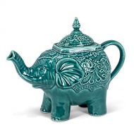 American Chateau Turquoise Ceramic Ornate Elephant Teapot Teal 10 Length (13 oz)