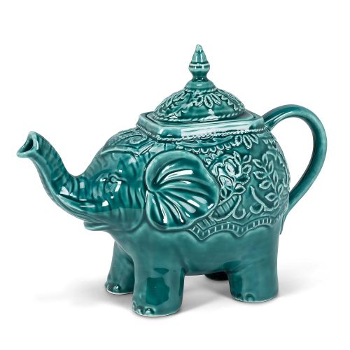  American Chateau Turquoise Ceramic Ornate Elephant Teapot Teal 10 Length (13 oz)