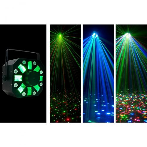  American DJ},description:The Stinger offers 3-FX-IN-1 utilizes three light sources “ six 5W hex-LEDs, eight 3W white LEDs and a red and green laser “ to give users a MoonflowerStr