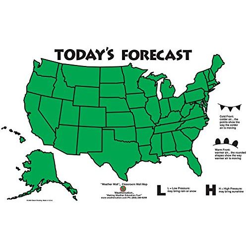  American Educational Products American Educational 4930 United States Weather Wall Classroom Map, 44 Length x 28 Height