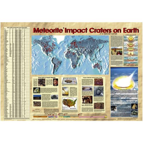  American Educational Products American Educational Meteorites Impact Craters on Earth Map, 38-1/2 Length x 27 Width