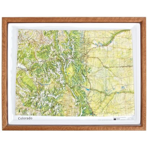  American Educational Products American Educational Colorado Natural Color Relief Map with Oak Wood Frame, 17-3/4 Length x 22-3/4 Width