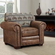 American Furniture Classics Model 8501-90 Deer Teal Tapestry Lodge Arm Chair, Brown