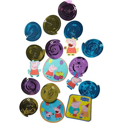  [아마존베스트]Amscan American Greetings Peppa Pig Hanging Swirl Decorations, 12-Count