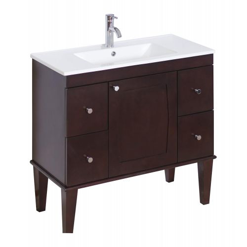  American Imaginations 398 36-Inch W X 18-Inch D Solid Wood Vanity Base with Soft-Close Doors, Antique Walnut Finish